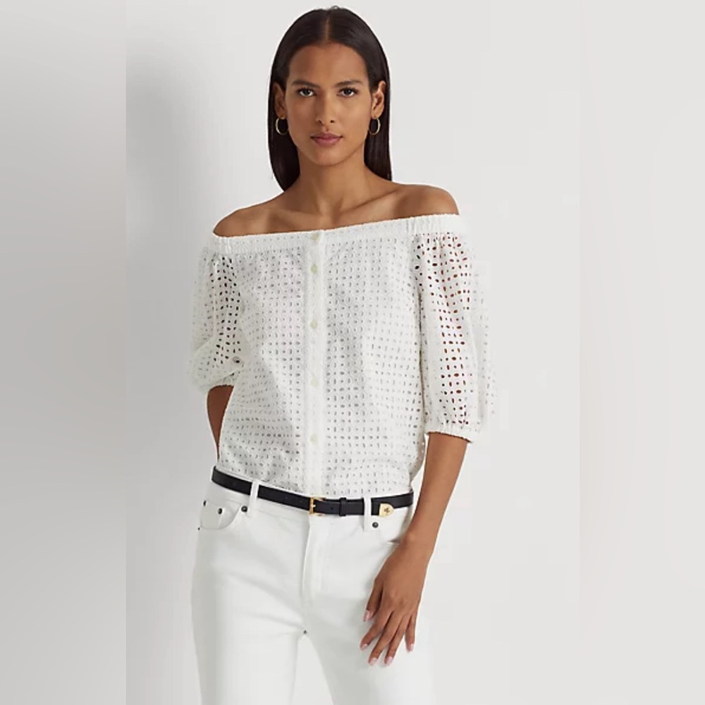 Ralph Lauren Eyelet Cotton Off-the-Shoulder Blouse